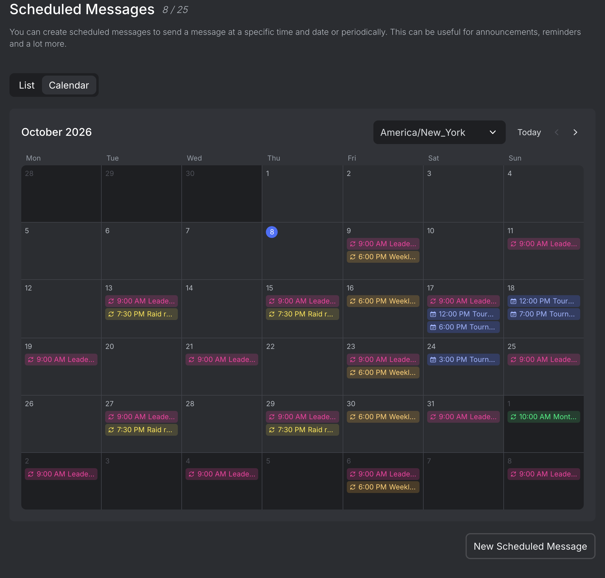 Scheduled Messages Calendar